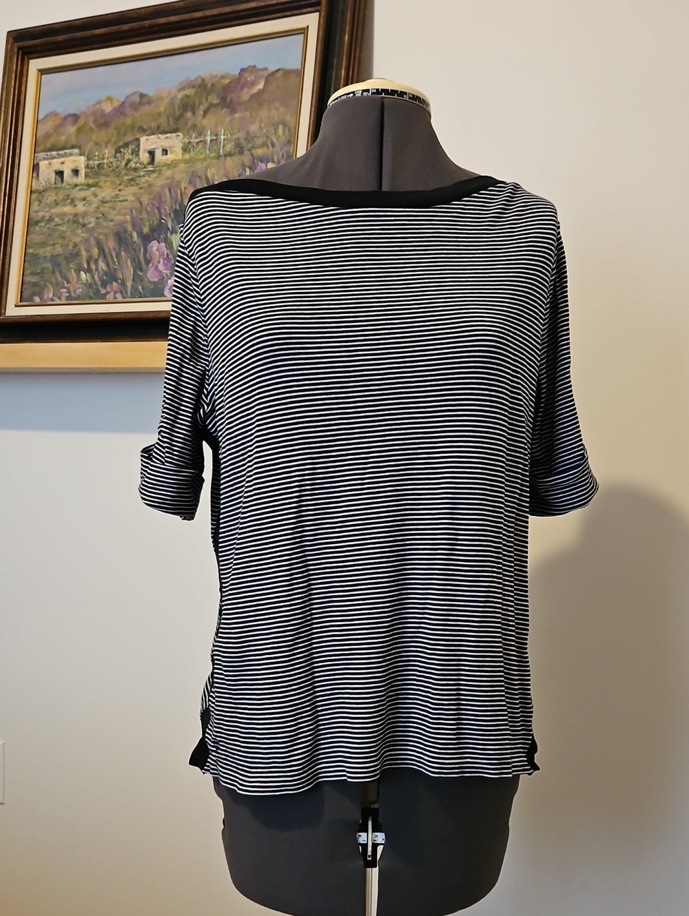 Black and White Striped Women’s Boatneck Top